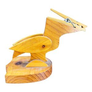 Vintage Clothespin Recipe Holder Duck Bird Folk Art Wood Wooden Note Letter Card